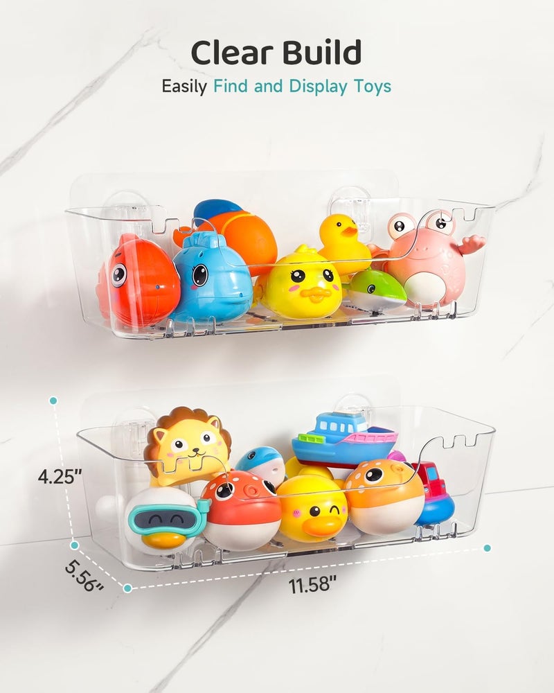 Ginnerella Bath Toy Storage Organizer 2 Pack, Transparent Bath Toy Holder with Drain Holes, Durable Plastic Bathtub Toy Storage for Bathroom, Quick-Dry Drainable Shower Caddy, Easy to Clean and Install - Image 5